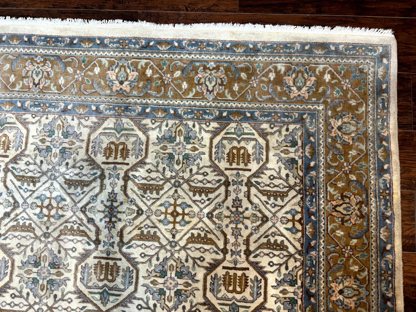 Indo Persian Rug 6x9, Beige, Allover Pattern, Vintage Wool Oriental Carpet - Nuvé