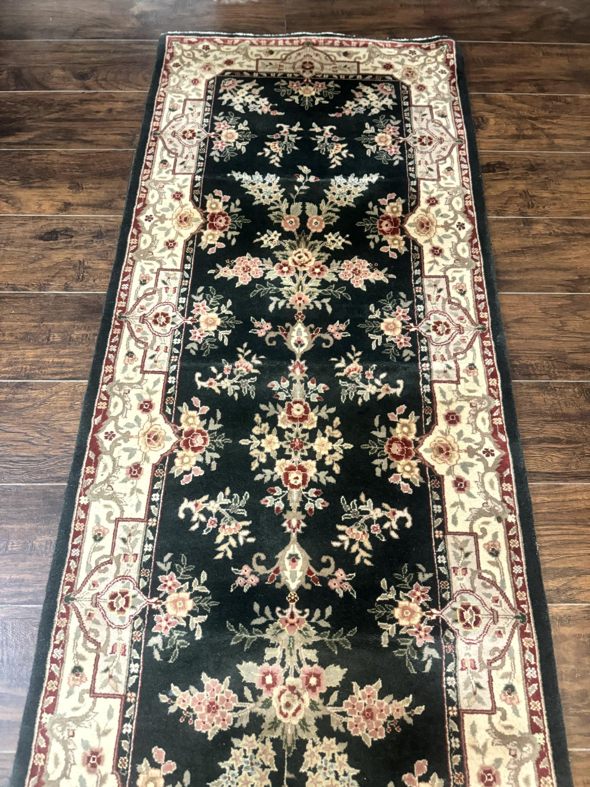 Long Pak Persian Runner Rug 2.7 x 21, Floral Allover, Dark Green and Beige, Handmade Wool Runner Rug, 21ft Runner for Hallway - Nuvé