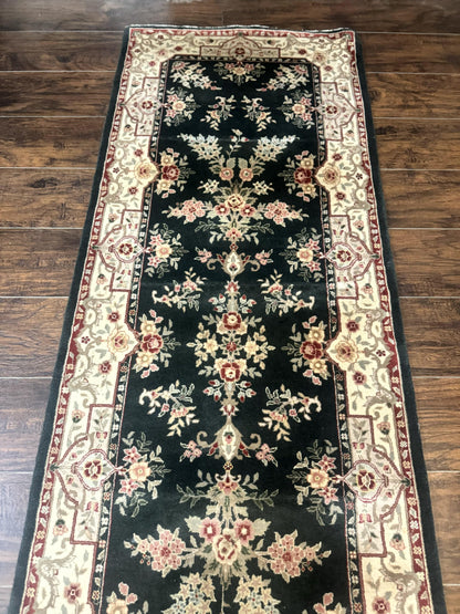 Long Pak Persian Runner Rug 2.7 x 21, Floral Allover, Dark Green and Beige, Handmade Wool Runner Rug, 21ft Runner for Hallway - Nuvé