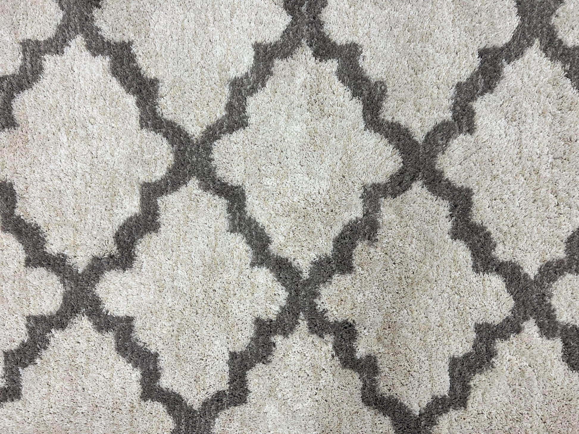 Modern Shag Rug, Ivory and Gray, Diamond Panel Design, Room Sized Area Rug - Nuvé