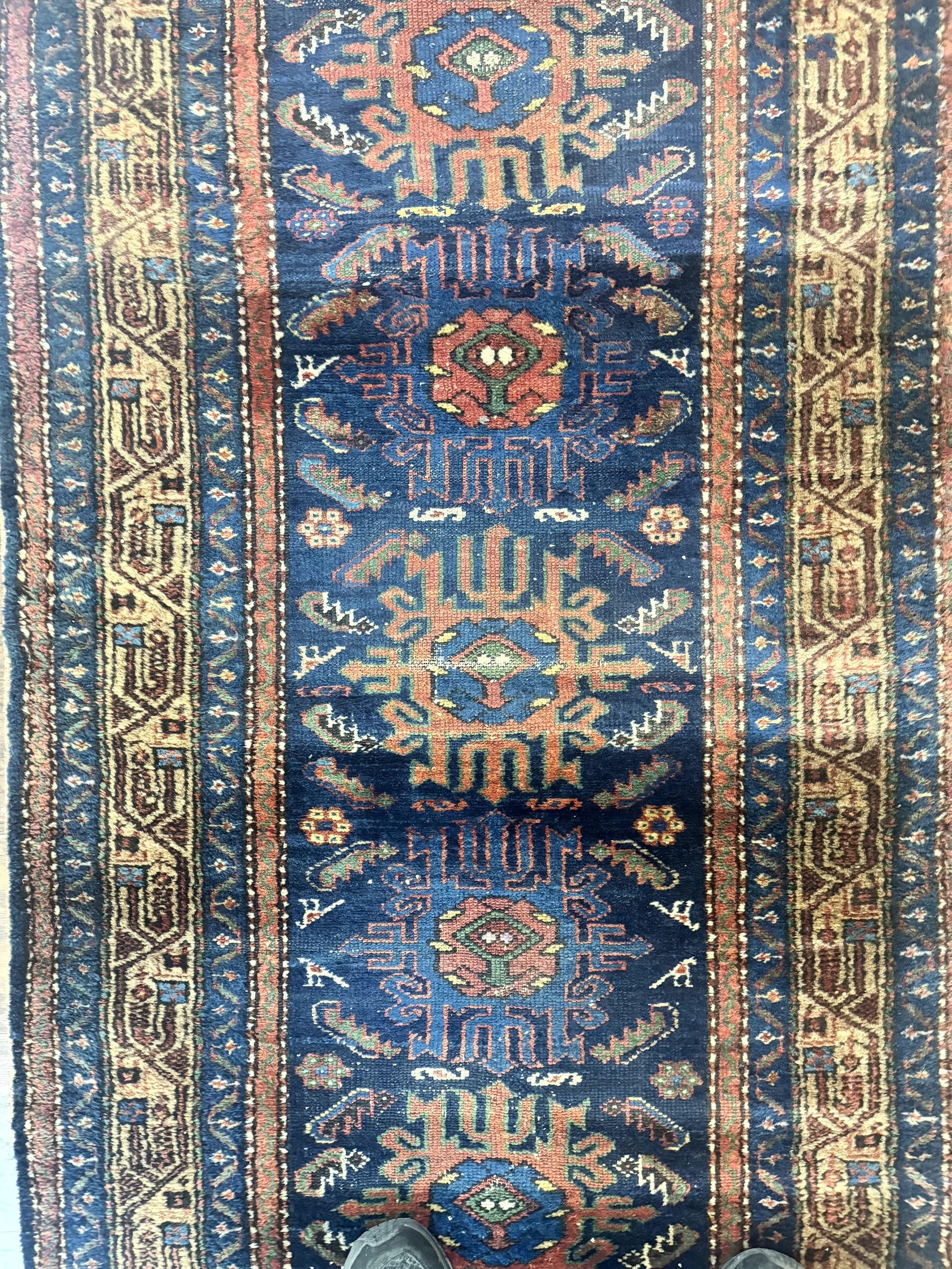 Antique Persian Sarab Runner 3x17, Blue Persian Runner Rug, Long Handmade Wool Carpet for Hallway, Rare, Tribal - Nuvé