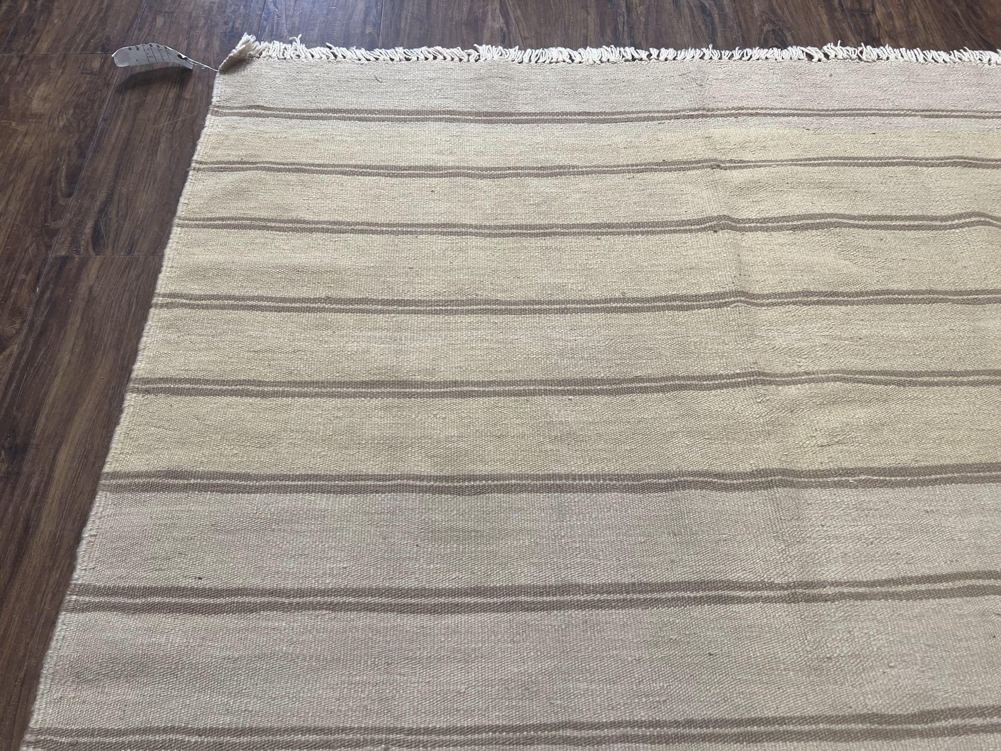 New Turkish Kilim Rug 5x8 Flatweave Carpet, Bohemian Rug, Contemporary Rug, Hand Woven, Wool Area Rug, Gray and Taupe, Striped Pattern - Nuvé