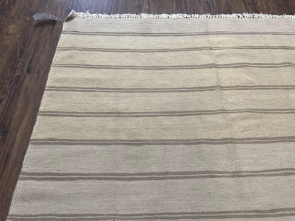 New Turkish Kilim Rug 5x8 Flatweave Carpet, Bohemian Rug, Contemporary Rug, Hand Woven, Wool Area Rug, Gray and Taupe, Striped Pattern - Nuvé