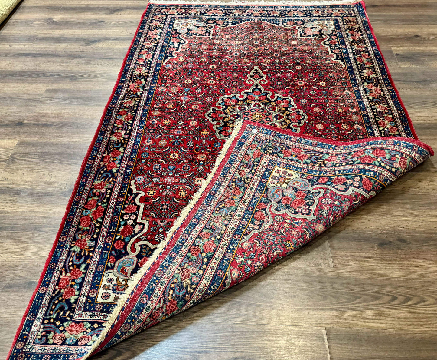 Antique Persian Rug 5x7, Red, Fine 260 KPSI, Bidjar Carpet - Nuvé