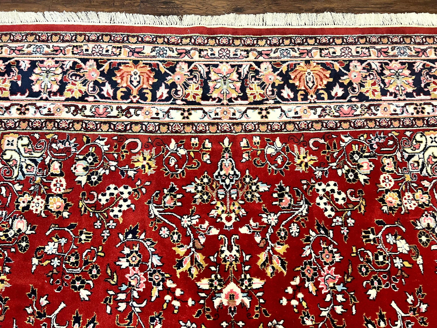 Indo Persian Sarouk Rug 8x10, Red, Floral Allover, Handmade Vintage Wool Carpet, Traditional Rug - Nuvé