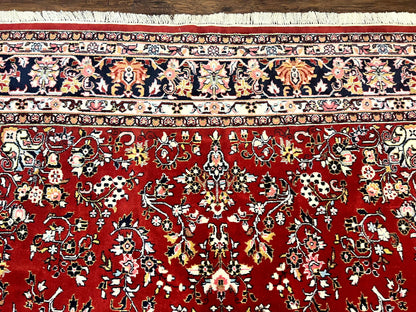 Indo Persian Sarouk Rug 8x10, Red, Floral Allover, Handmade Vintage Wool Carpet, Traditional Rug - Nuvé