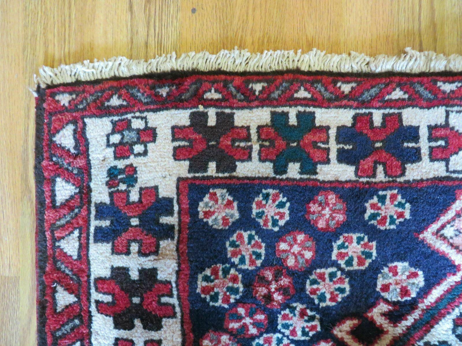 Persian Runner Rug 3.5 x 10.7, Karajeh Heriz Rug, Navy Blue, Geometric Medallions - Nuvé