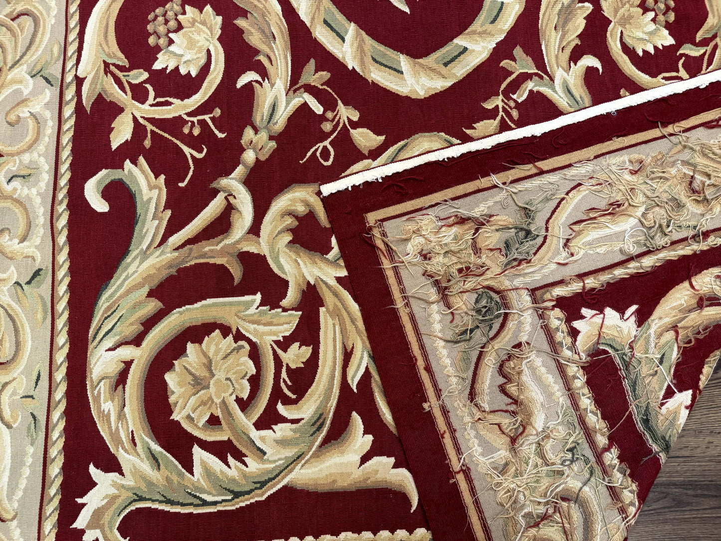 Burgundy Aubusson Rug 6x9, Vintage Wool Carpet - Nuvé