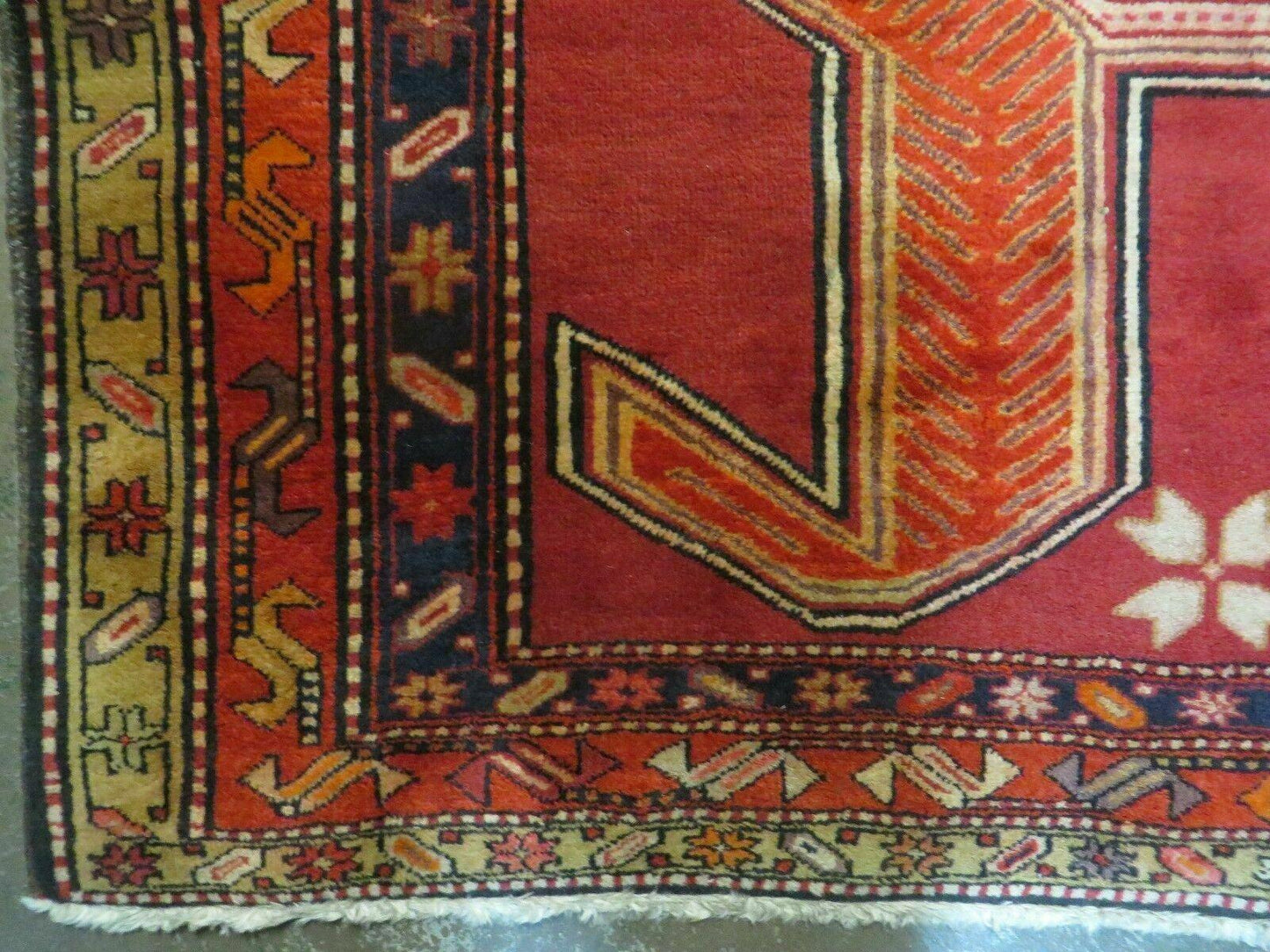 4' 10" X 11' Antique Handmade Turkish Kazak Wool Rug SHIELD Hand Knotted Red - Nuvé