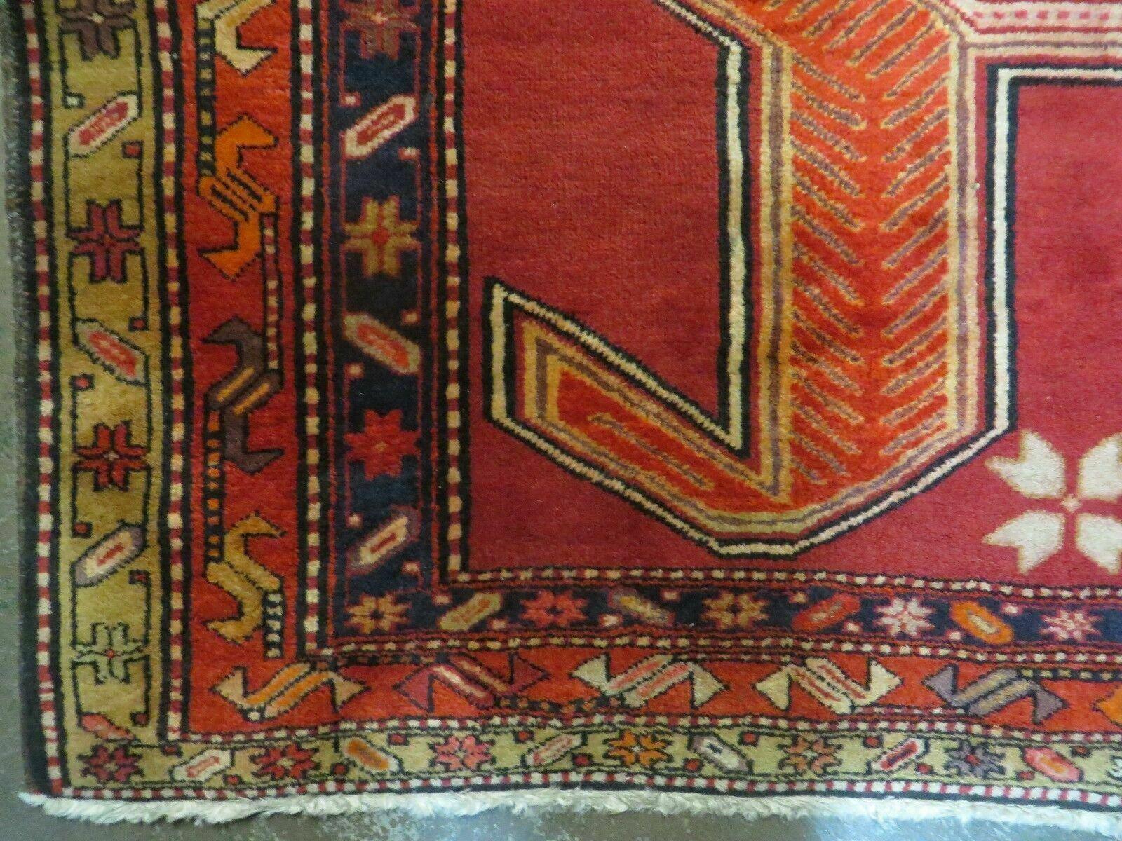 4' 10" X 11' Antique Handmade Turkish Kazak Wool Rug SHIELD Hand Knotted Red - Nuvé