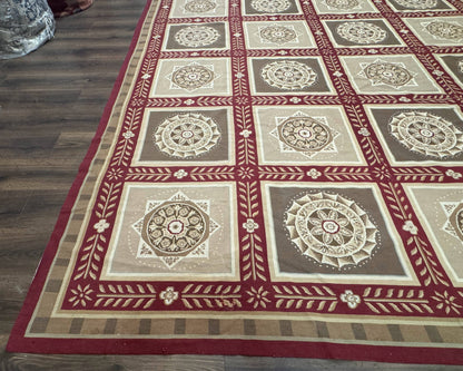 Needlepoint Rug 9x12, Panel Design, Burgundy Taupe, Elegant - Nuvé