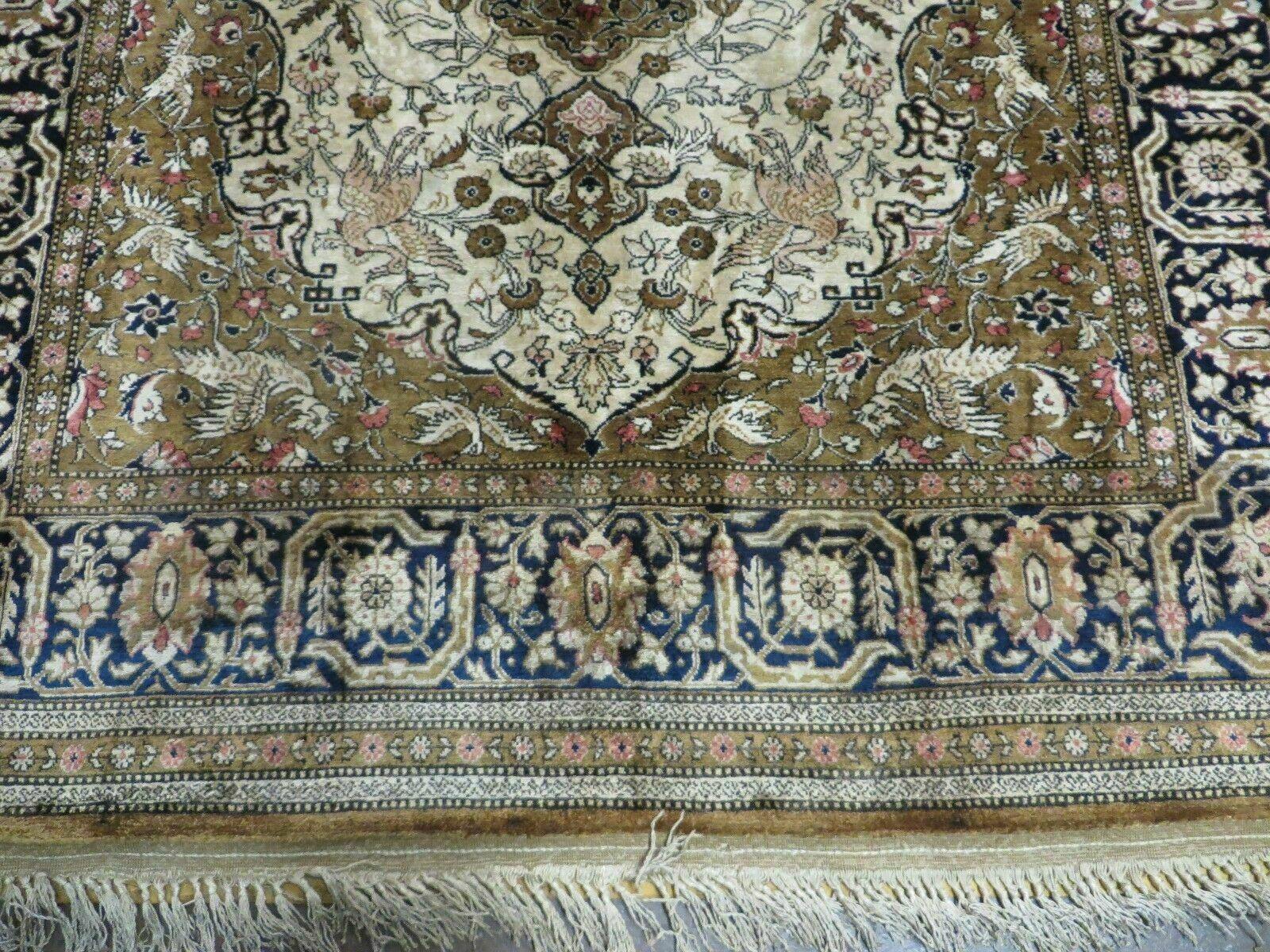3' X 5' Fine Handmade Chinese Silk Rug Deer Birds Hand Knotted One Of A Kind - Nuvé