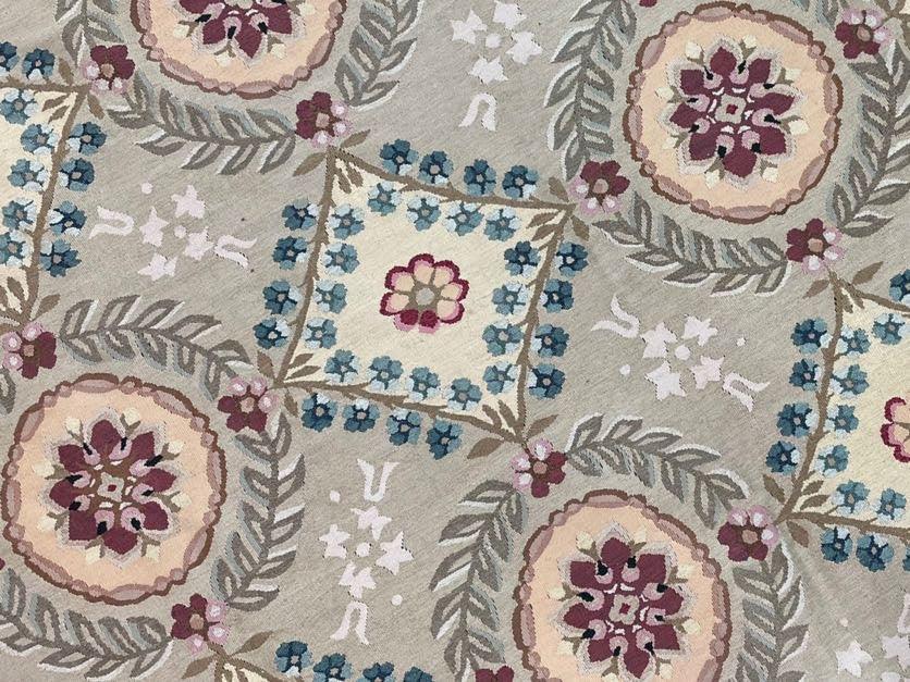 9x13 Needlepoint Carpet, French Design Rug, Hand-Knotted, Brand New Needlepoint Rug 9 x 13, English French European Style, Beige Floral - Nuvé