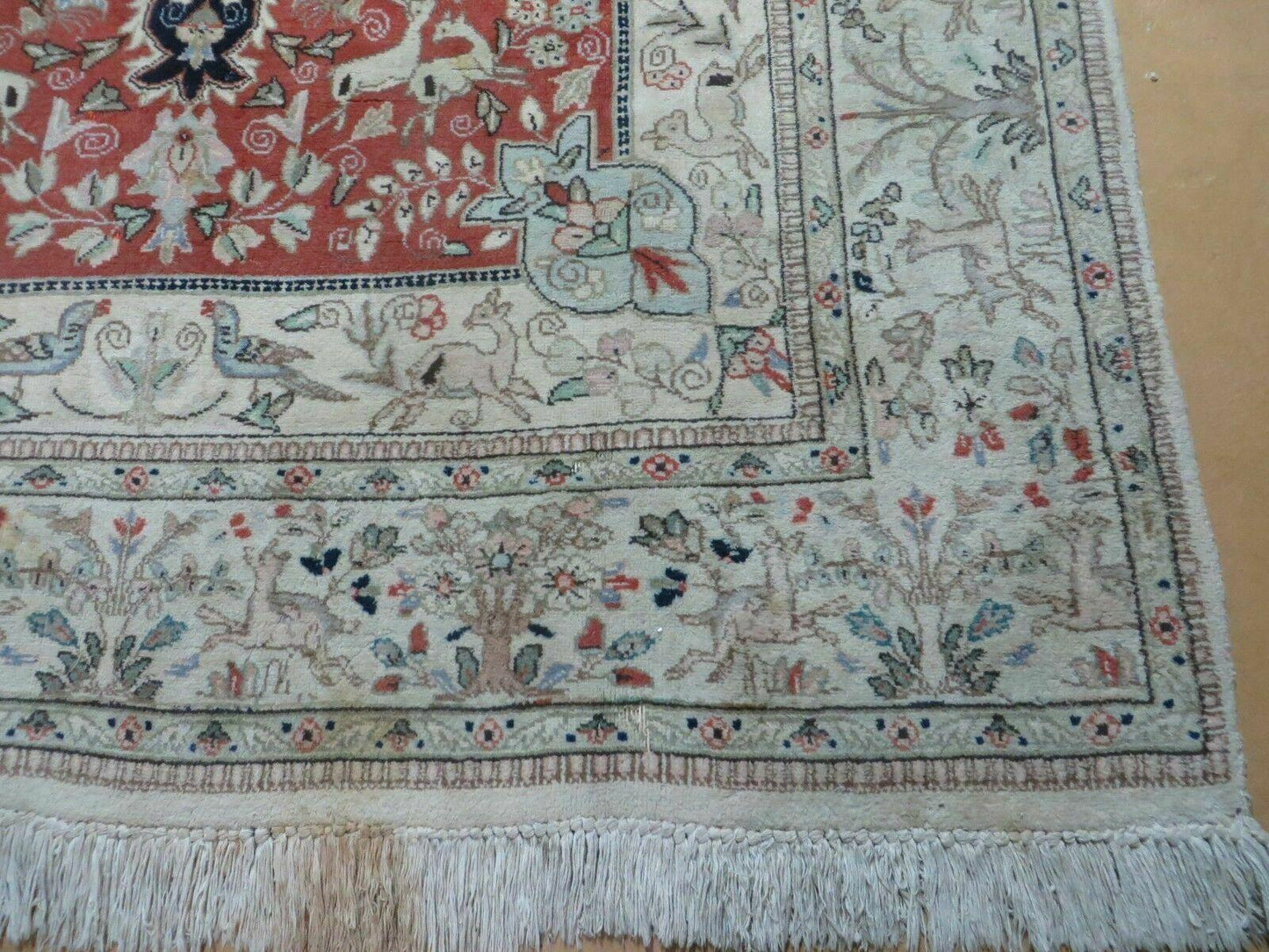 6' X 9' Vintage Handmade India Oriental Floral Wool Rug Hunting Bird Deer Nice - Nuvé