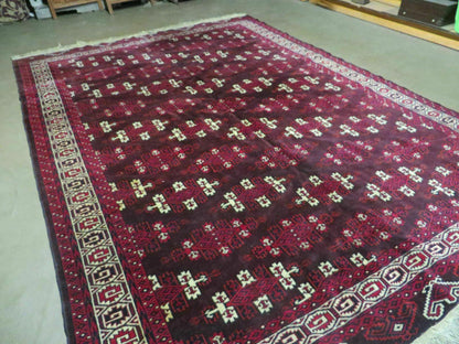 7' X 10' Antique Handmade Yamud Turkoman Wool Rug Excellent