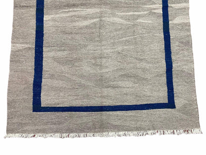 Geometric Turkish Kilim Rug 5' 7" x 7' 9", Flatweave Carpet, Minimal Design, Anatolian Carpet, Gray, Geometric, Dark Blue, Hand-Knotted, New - Nuvé