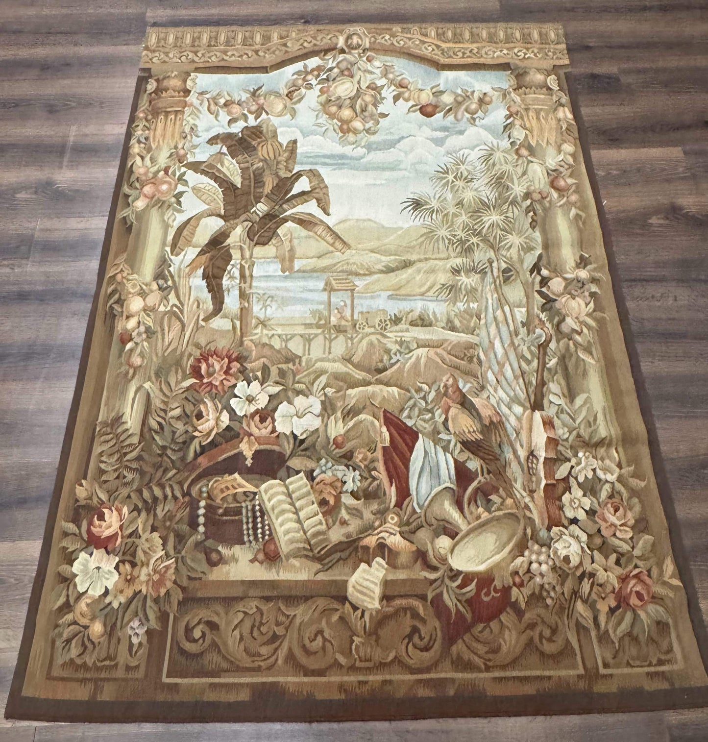 Vintage French Tapestry 5x7, Handmade, Wool, Aubusson Weave - Nuvé