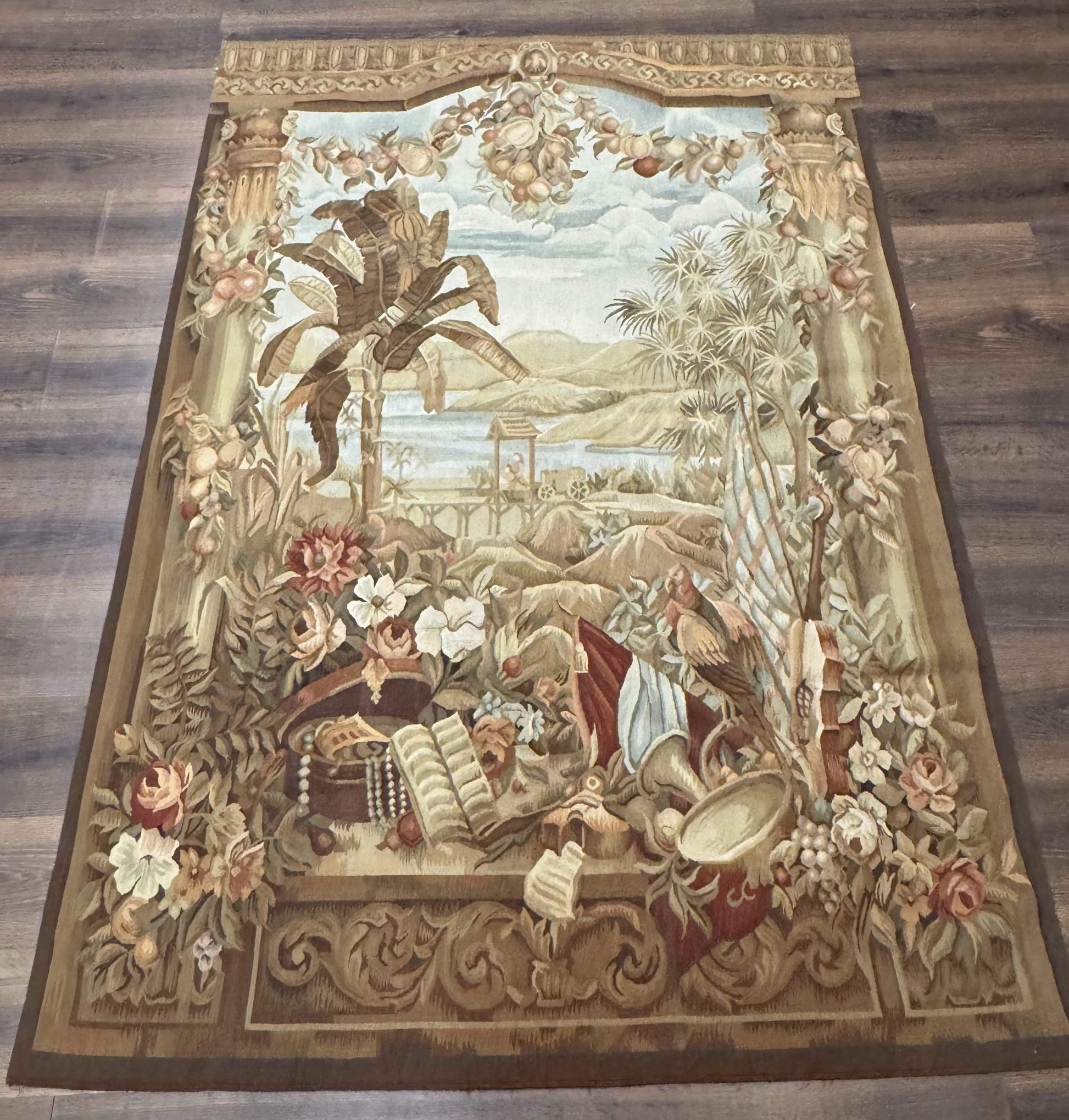 Vintage French Tapestry 5x7, Handmade, Wool, Aubusson Weave - Nuvé