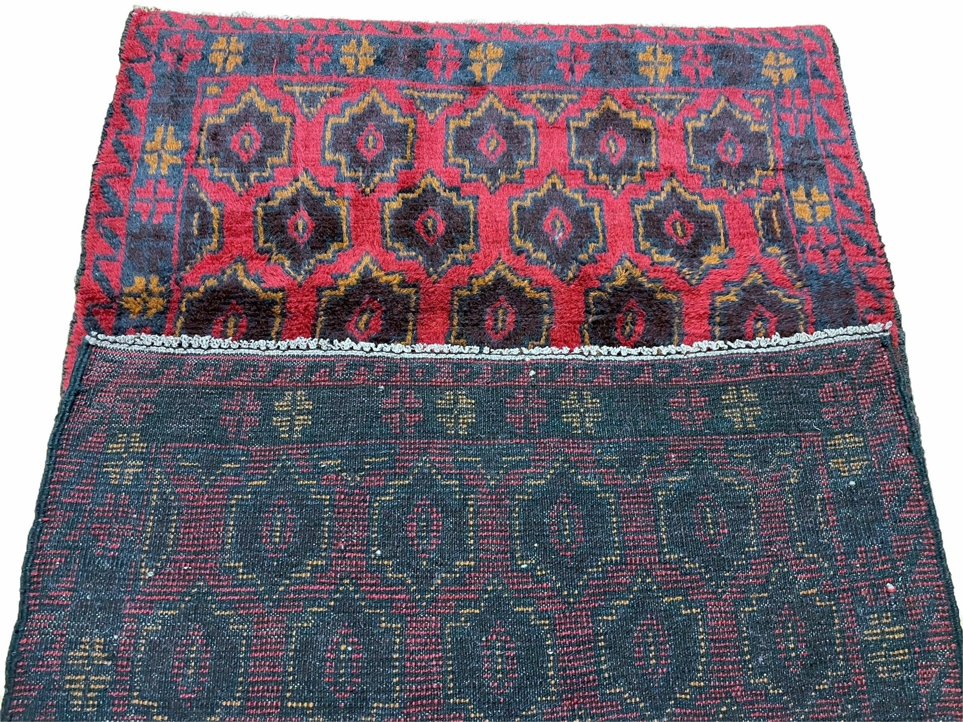 2' 10" X 4'7" Vintage Handmade Tribal Wool Rug Balouchi Rug Afghan Rug Red Blue - Nuvé