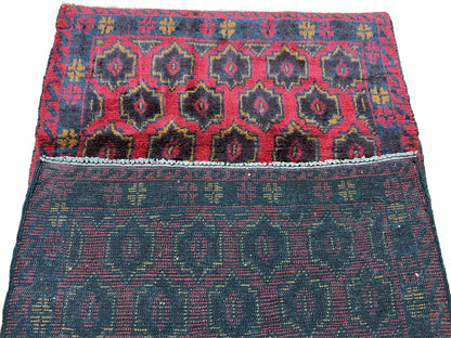2' 10" X 4'7" Vintage Handmade Tribal Wool Rug Balouchi Rug Afghan Rug Red Blue