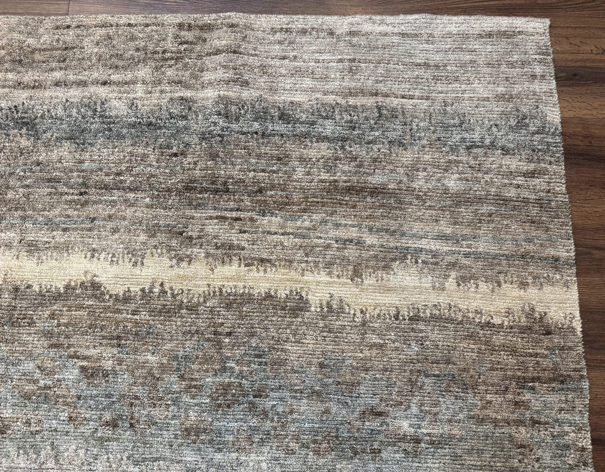 Modern Tibetan Wool Rug 8x10, Abstract, Contemporary, Handmade, Gray, Stripes - Nuvé