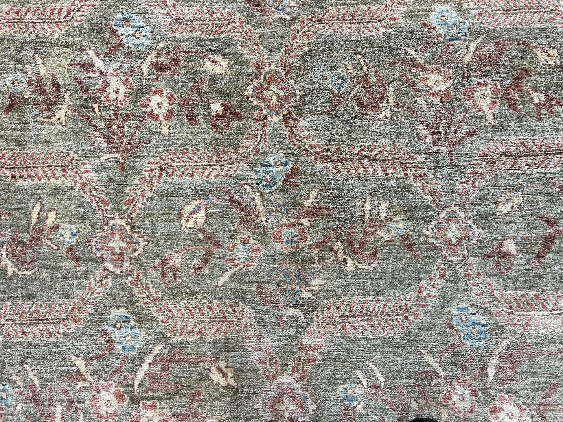 Large Modern Pakistani Rug 9x12, Handmade Wool Carpet, Peshawar Rug, Hand Knotted Oriental Rug, Contemporary, Floral, Light Green - Nuvé