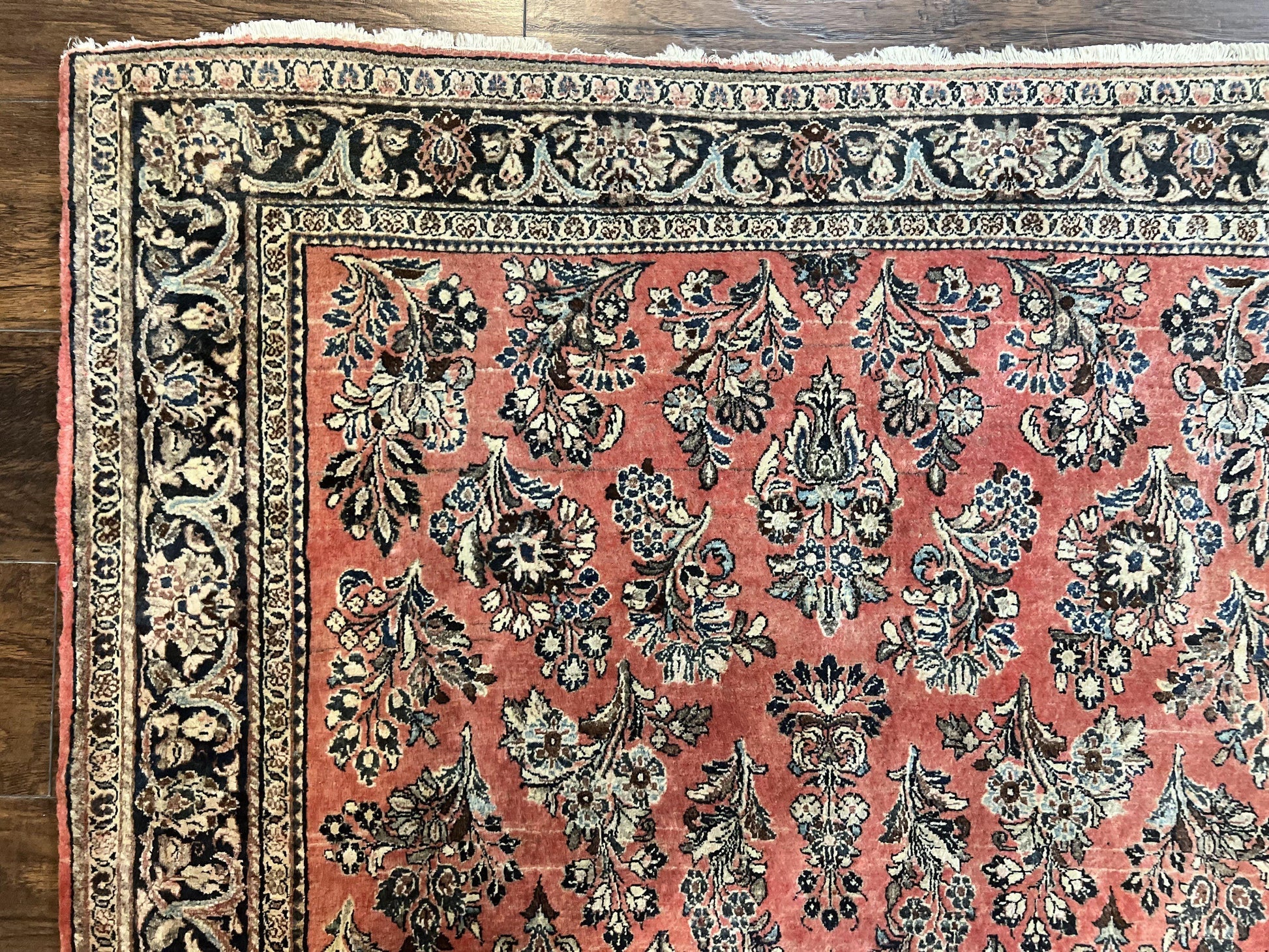 Antique Persian Sarouk Rug 4x7, Hand Knotted Wool Red Persian Carpet, Floral, Fine 300 KPSI - Nuvé
