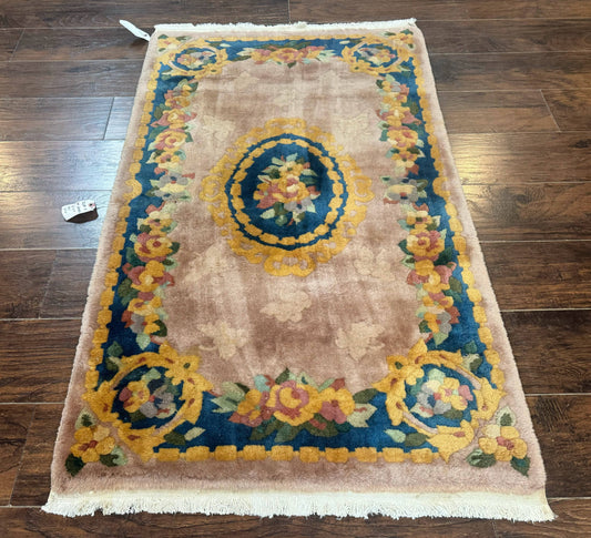 Chinese Wool Rug 3x5, Vintage 90 Line Carpet, Small Art Deco Rug - Nuvé