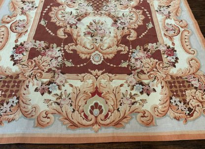 Vintage Needlepoint Rug 6x9, Aubusson Rug, Flatweave Wool Elegant Carpet, Medium Size, French European Design - Nuvé