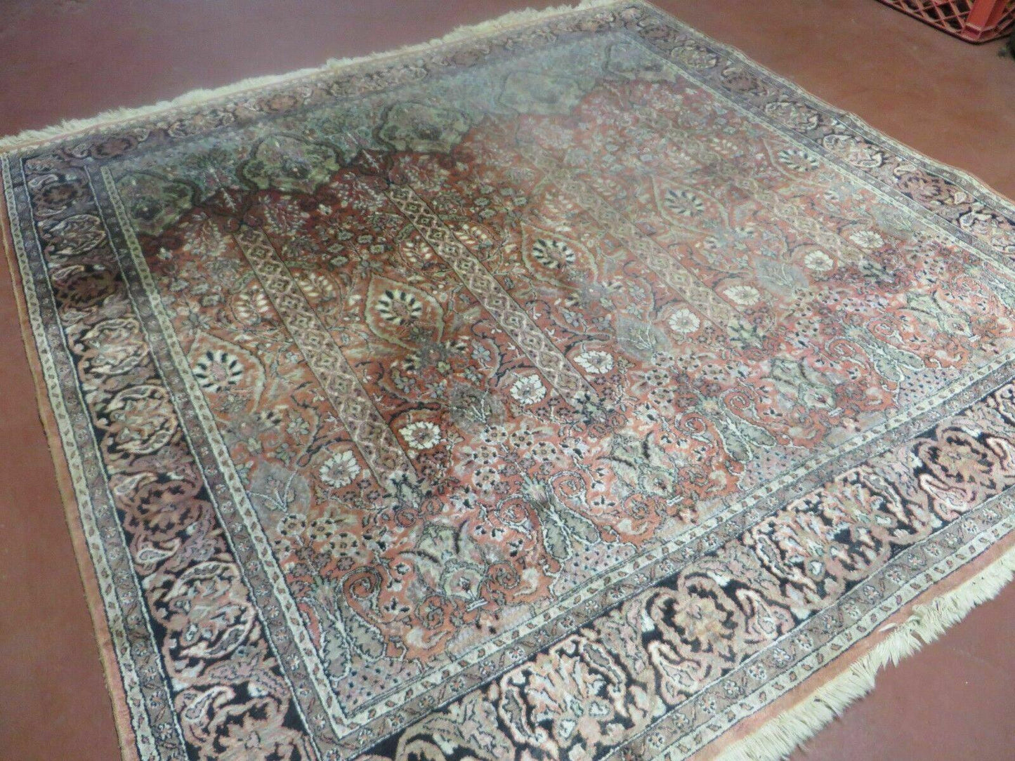 6' X 6' Vintage Handmade Fine Indian Silk Rug Kashmir Square Nice - Nuvé
