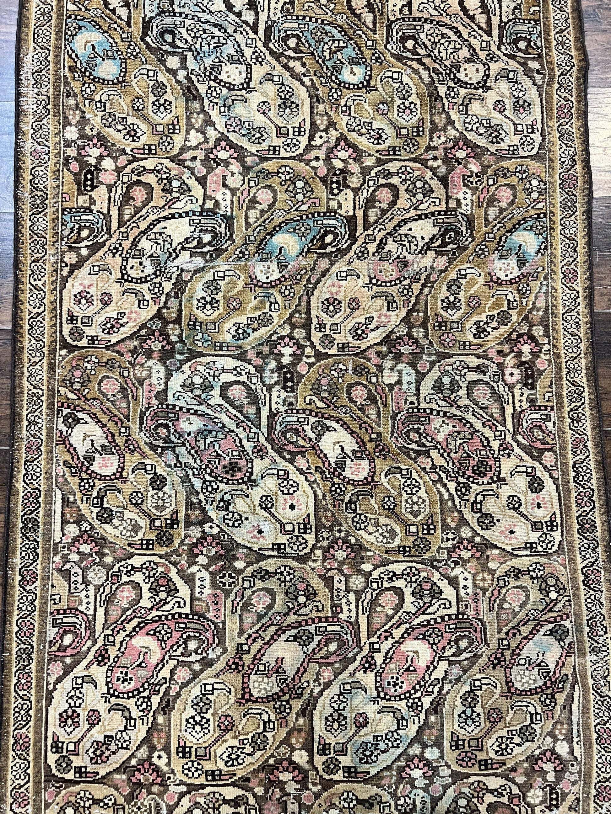 Antique Persian Malayer Runner Rug 3x16, Repeated Boteh Paisley Design, Rare Rug, 1920s Antique Oriental Carpet, Wool Handmade Hand Knotted 3 x 16 ft Rug - Nuvé
