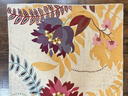 Indian Hand Stitched Rug 4x6, Floral, Silk, Large Floral Design - Nuvé