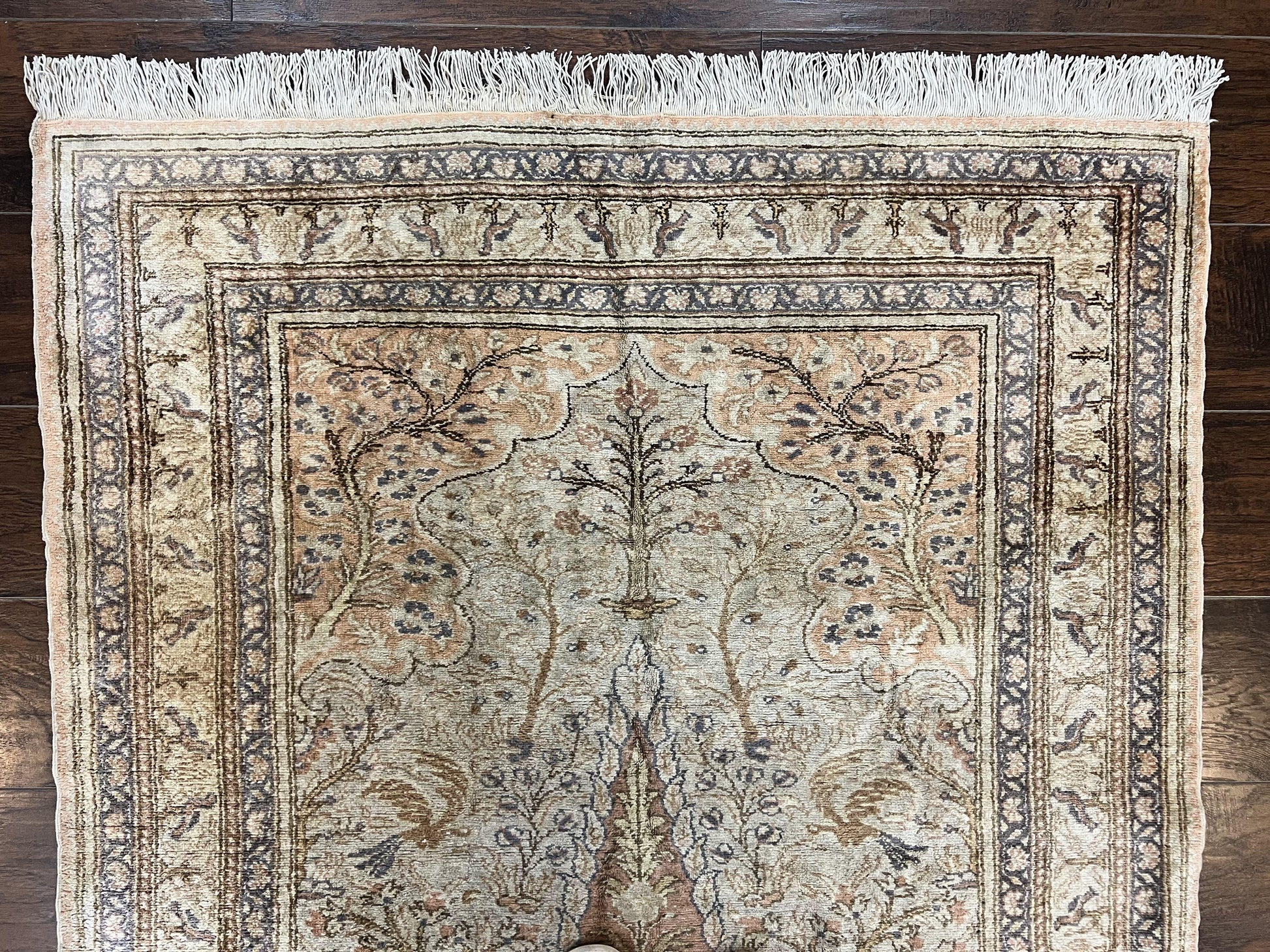 Turkish Kayseri Silk Rug 4x6, Tree of Life Pattern, Vintage Handmade Hand Knotted Carpet, Animal Pictorials, Birds - Nuvé