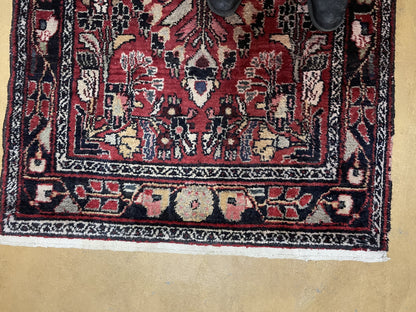 3' 4" X 9' Antique Handmade Wool Rug Runner Floral Organic Dyes Red Nice - Nuvé