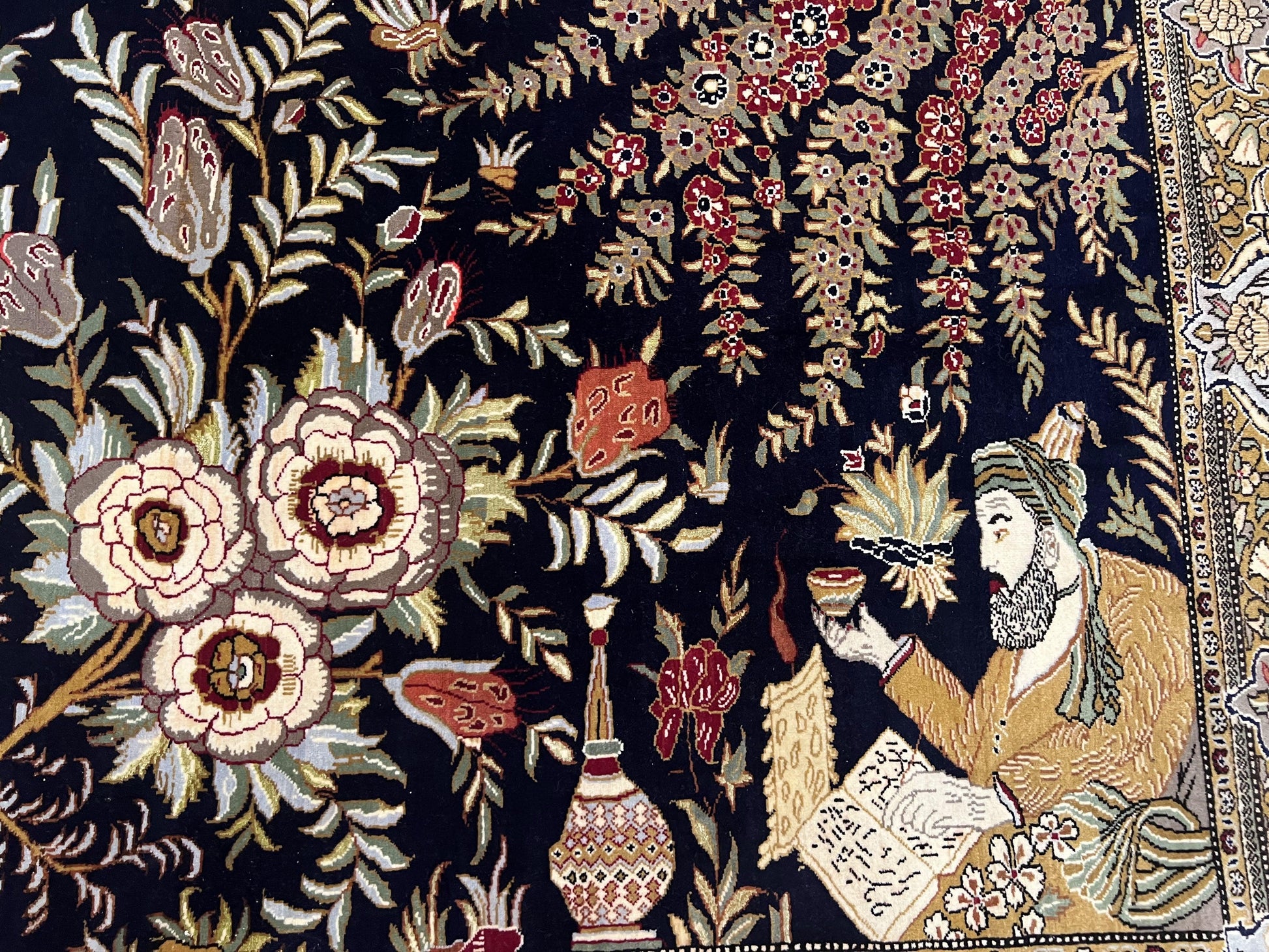 Persian Qum Pictorial Rug 4.8 x 6.5 - Layla & Majnun, Birds - Nuvé