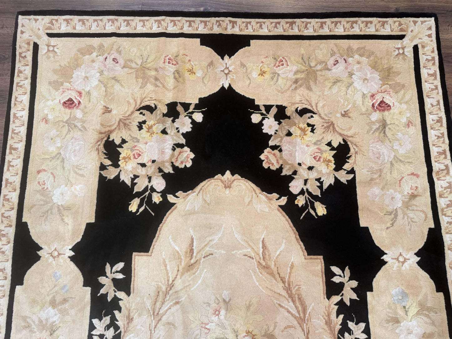 Chinese Aubusson Rug 6x9, Wool Pile, Black, Floral, Elegant - Nuvé