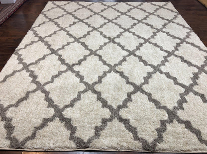 Modern Shag Rug, Ivory and Gray, Diamond Panel Design, Room Sized Area Rug - Nuvé