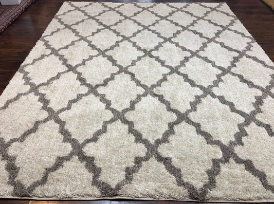Modern Shag Rug, Ivory and Gray, Diamond Panel Design, Room Sized Area Rug - Nuvé