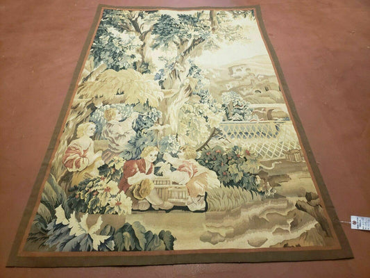 4' X 6' Tapestry French Design Handmade Aubusson Weave Nature One Of A Kind - Nuvé