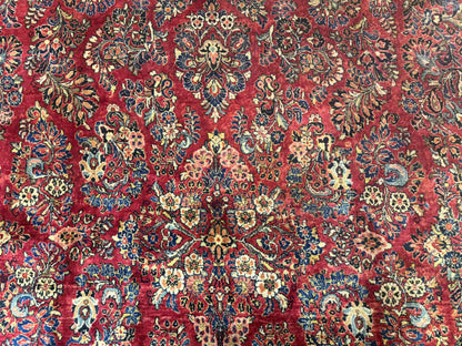 Persian Sarouk Rug 10x18, Palace Size Antique Persian Carpet, Wool, Red, Floral, Handmade Traditional Persian Rug, Extra Large Rug - Nuvé