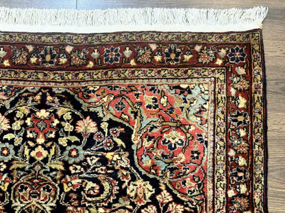 Antique Persian Sarouk Rug 4x5, Dark Blue and Red, Floral Medallion, Fine - Nuvé
