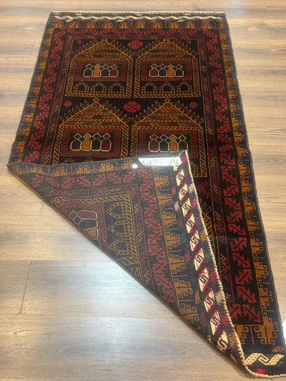 Afghan Rug 3x7, Navy Blue, Tribal Rug, Balouch Carpet, New - Nuvé