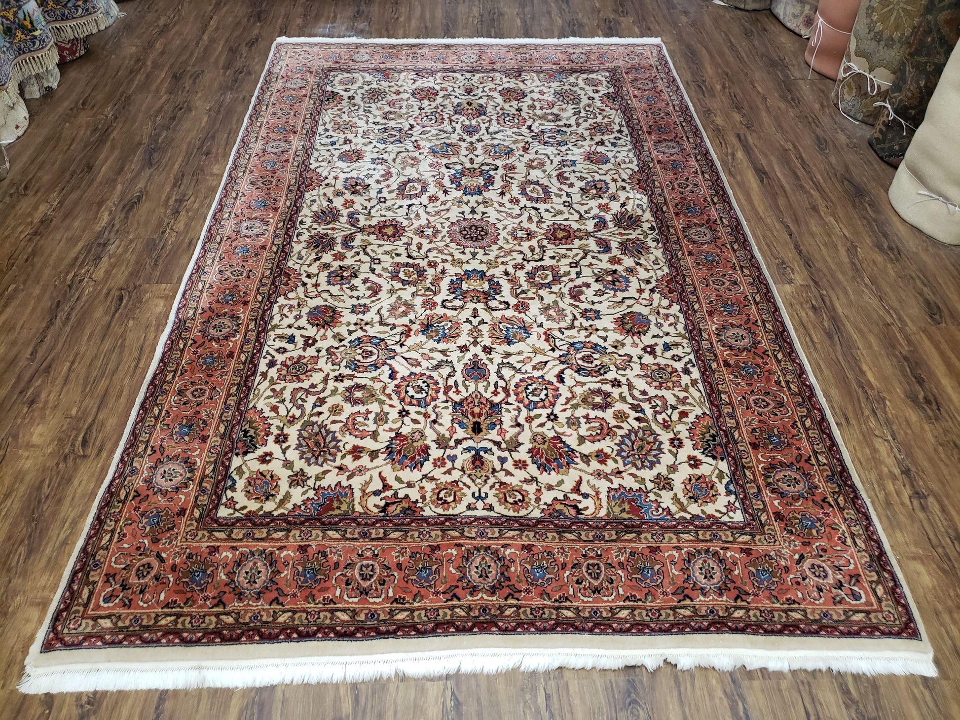 6x9 Top Quality Handmade Wool Area Rug Floral Allover Carpet Veg Dyes Beige - Nuvé