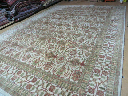 8' 5" X 12' Handmade India Agra Floral Oriental Wool Rug Tea Washed Carpet Nice - Nuvé
