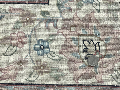 Indo Persian Rug 9x12, Navy Blue and Ivory/Cream, Floral Allover, Wool Vintage Handmade Carpet - Nuvé