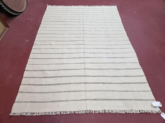 New Turkish Kilim Rug, Striped Area Rug, Southwestern Style, Off-white/Ivory Color, 5x8 Kilim Carpet, Hand-Knotted, Flatweave, Wool - Nuvé