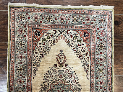 Silk Turkish Kayseri Rug 2x3, Very Finely Hand Knotted, Semi Open Field, Vintage, Silk Pile on Silk Foundation, 300 KPSI - Nuvé