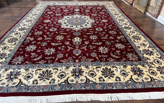 Pak Persian Rug 9x12, Maroon and Ivory, Wool Handmade Vintage - Nuvé