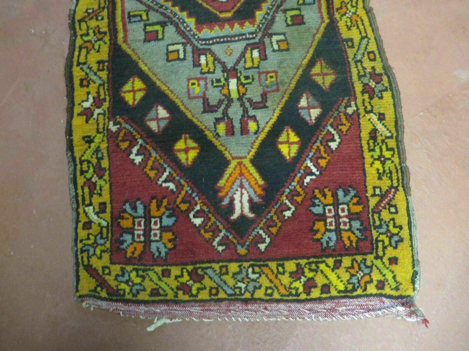 19" X 42" Antique Handmade Turkish Colorful Oushak Oshak Yastik Wool Rug Mat - Nuvé