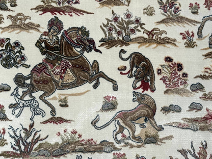 Turkish Silk Hunting Scene Rug 4x6, Ivory, Bamboo Silk, New - Nuvé